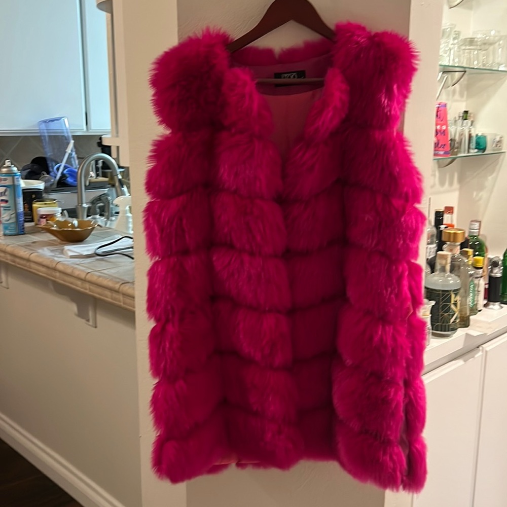 Hot pink faux fur vest